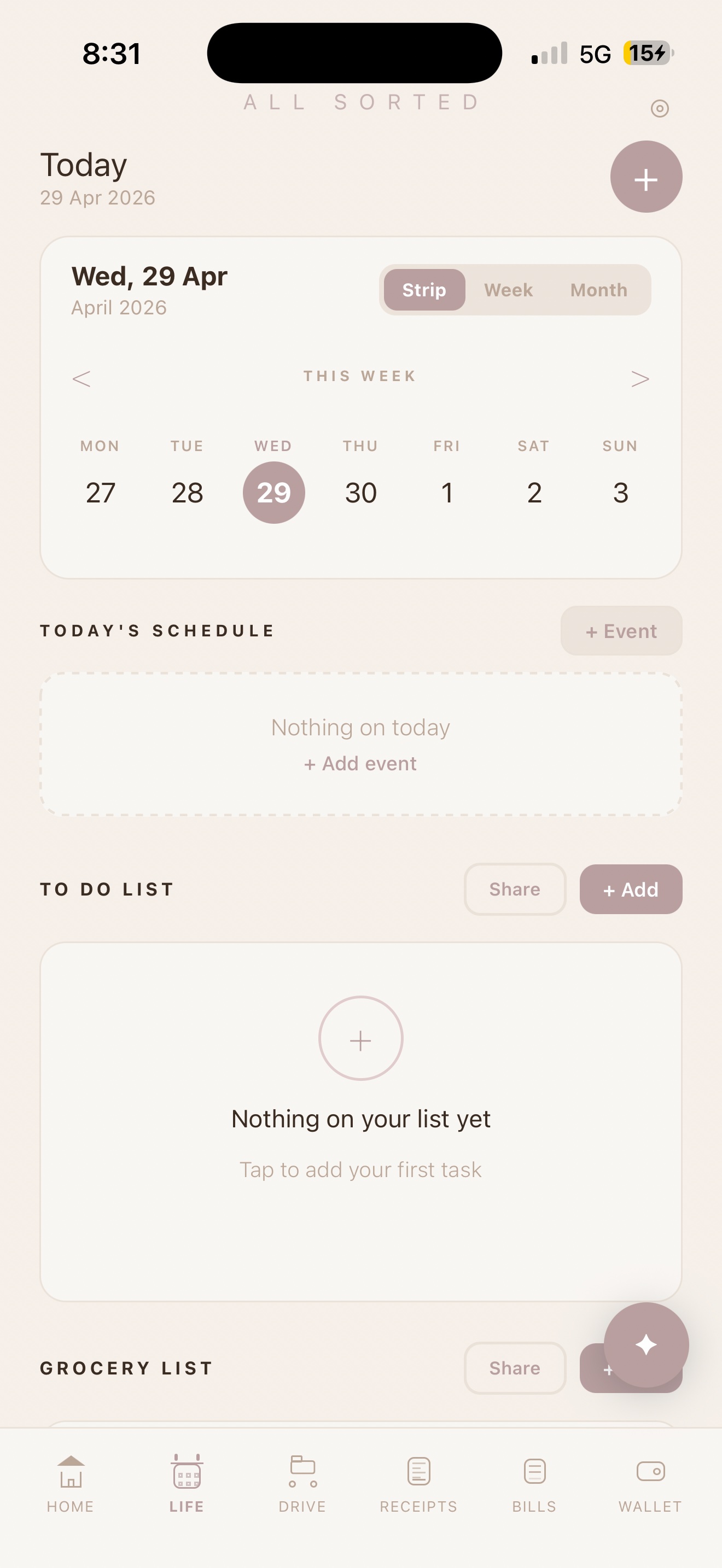All Sorted Life screen